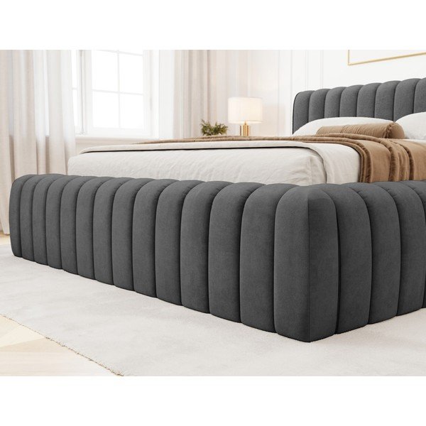 Temno siva oblazinjena zakonska postelja s prostorom za shranjevanje in z letvenim dnom 180x200 cm Carilla – ELTAP-image-3