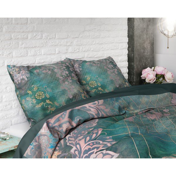Zelena bombažna posteljnina za enojno posteljo Pure Cotton Tiran Flower, 140 x 200 cm-image-2