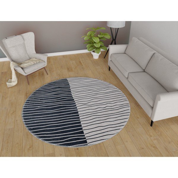 Črna/bela pralna okrogla preproga ø 120 cm Yuvarlak – Vitaus-image-1