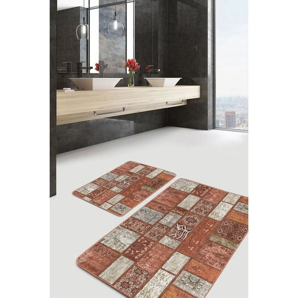 Rjave žametne kopalniške preproge v kompletu 2 ks 60x100 cm – Mila Home-image-1