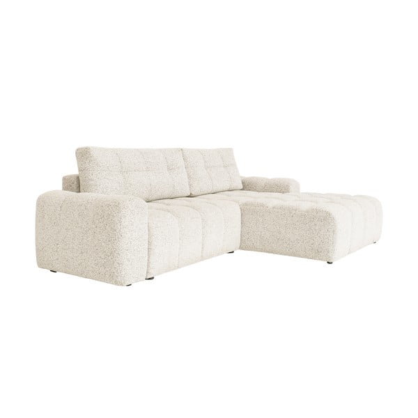 Kremno bela raztegljiva kotna sedežna garnitura s prostorom za shranjevanje (desni kot) Lulu – Miuform