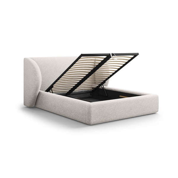 Svetlo siva oblazinjena zakonska postelja s prostorom za shranjevanje in z letvenim dnom 160x200 cm Miley – Micadoni -image-2