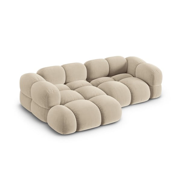 Bež žametna kotna sedežna garnitura (levi kot/z ležalnikom) Loretto – Cosmopolitan Design-image-2