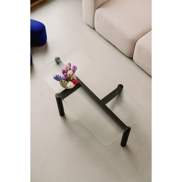 Črna klubska mizica s stekleno mizno ploščo 55x105 cm Kob – noo.ma-image-4