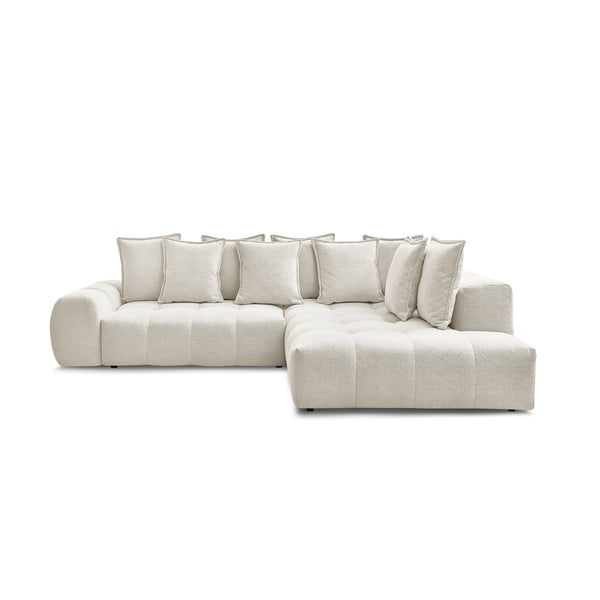 Bela raztegljiva/s prostorom za shranjevanje kotna sedežna garnitura iz šenilje (desni kot/v obliki črke L) Everest – Bobochic Paris