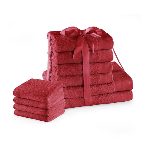 Rdeči frotirni bombažni komplet brisač 10 ks Amari – Restilo