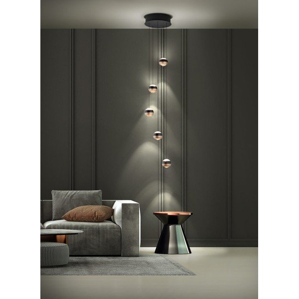 Črna/bakrena LED viseča svetilka s kovinskim senčnikom ø 30 cm Orbit – Trio Select-image-1