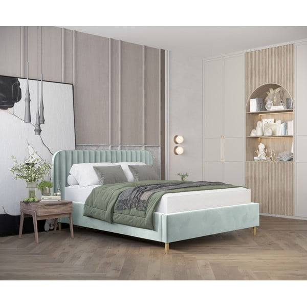 Mentolno zelena oblazinjena postelja s prostorom za shranjevanje z letvenim dnom 120x200 cm Noto – Maison de Rêve-image-1