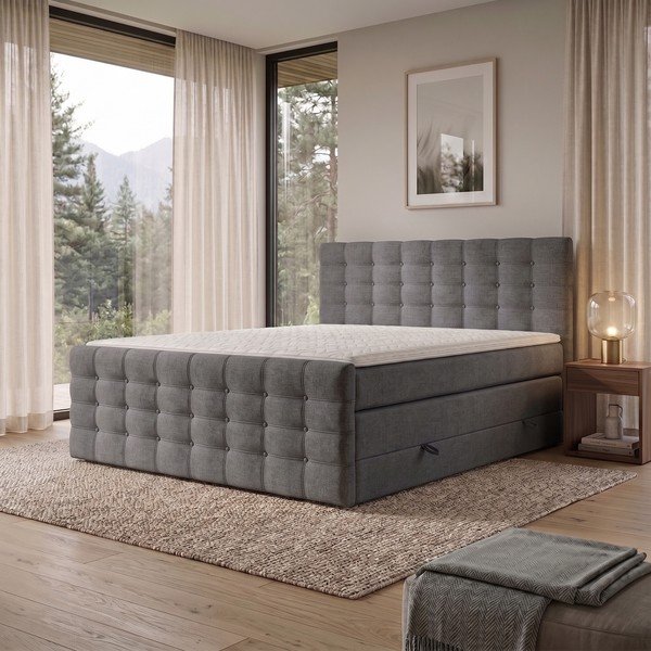 Siva boxspring postelja s prostorom za shranjevanje 200x200 cm Blend – Maison de Rêve-image-1