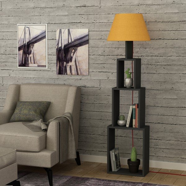 Antracitna prostostoječa svetilka z rumenim senčnikom Homitis Tower-image-1