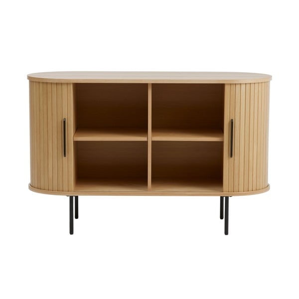 Komoda v hrastovem dekorju z drsnimi vrati v naravni barvi 120x76x45 cm Nola – Unique Furniture-image-3