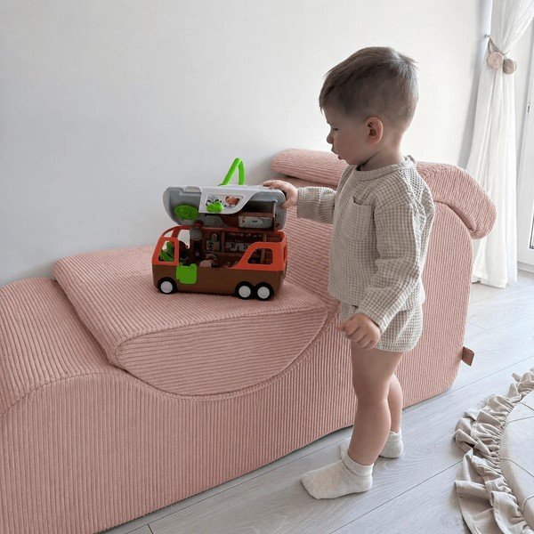 Kremno bel otroški fotelj iz rebrastega žameta Wave – Meowbaby-image-1