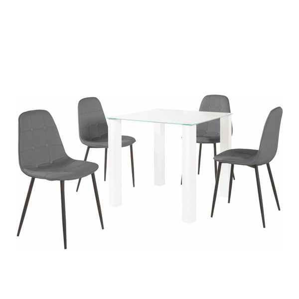 Garnitura jedilne mize in 4 sivih stolov Støraa Dante, dolžina mize 80 cm