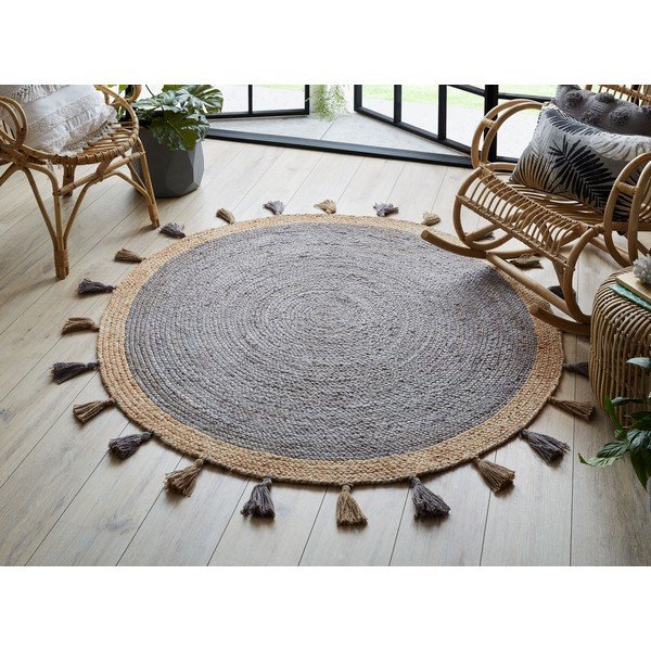 Siva preproga iz jute Flair Rugs Istanbul, ⌀ 150 cm-image-1