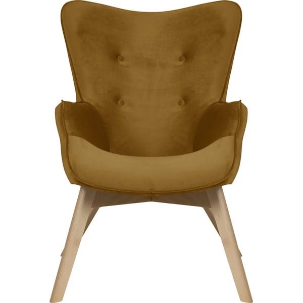 Gorčično rumen žameten fotelj Niko – Ropez-image-2