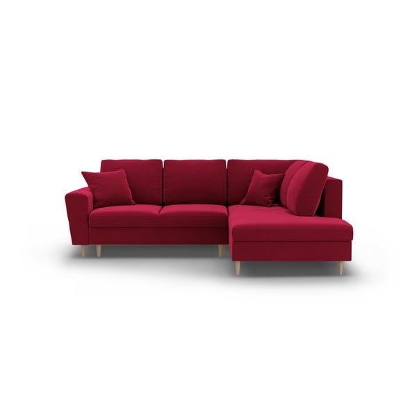 Rdeča žametna raztegljiva kotna sedežna garnitura s prostorom za shranjevanje (desni kot/v obliki črke L) Kyoto – Cosmopolitan Design