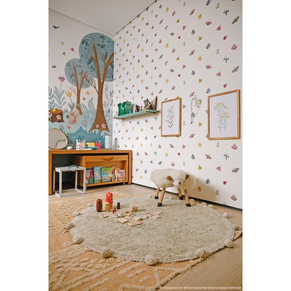 Svetlo zelena pralna ročno tkana bombažna otroška preproga ø120 cm Bubbly Olive – Lorena Canals-image-3