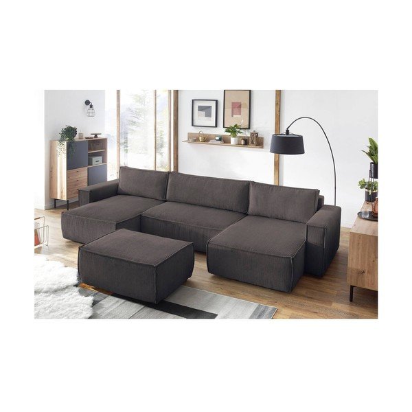 Sivorjav tabure iz rebrastega žameta Nihad – Bobochic Paris-image-1