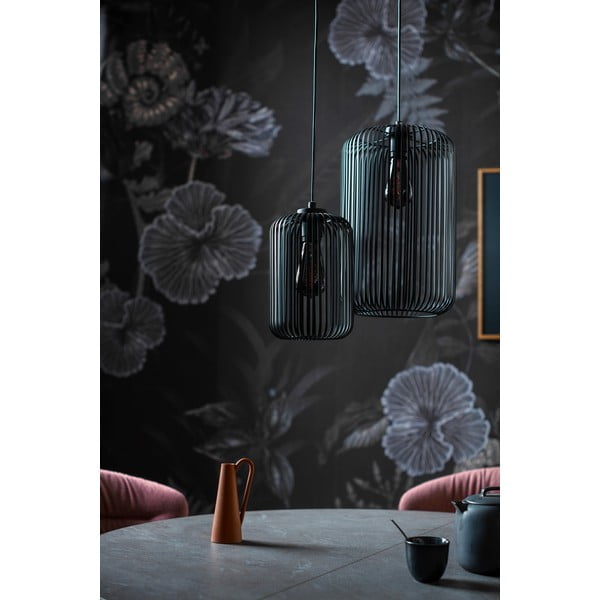 Črna viseča svetilka s kovinskim senčilom ø 25 cm Cage – Fischer & Honsel-image-1
