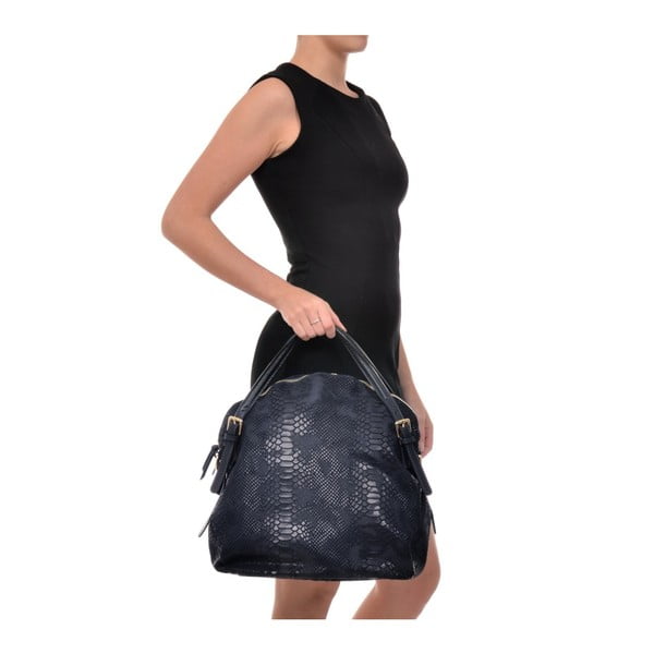 Temno modra usnjena torbica Carla Ferreri Hobo-image-3