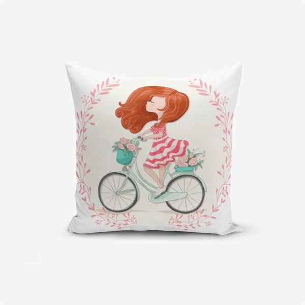 Prevleka za vzglavnik iz mešanice bombaža Minimalist Cushion Covers Bike Girl, 45 x 45 cm