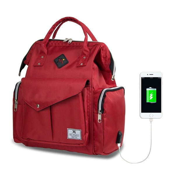Rdeč nahrbtnik za mamice z USB priključkom My Valice HAPPY MOM Care Backpack