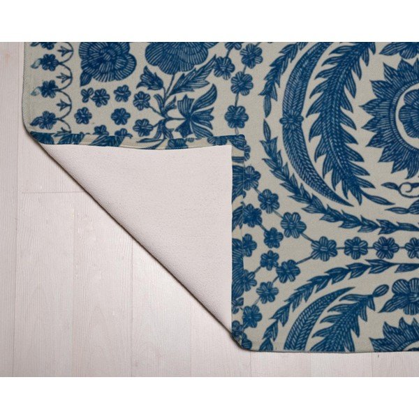 Modra preproga z deležem bombaža Velvet Atelier Blue Flowers, 55 x 135 cm-image-2
