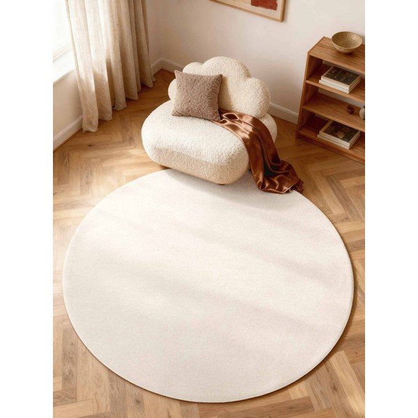 Kremno bela ročno tkana volnena okrogla preproga ø 160 cm Puristic Knots – Elle Decoration-image-1