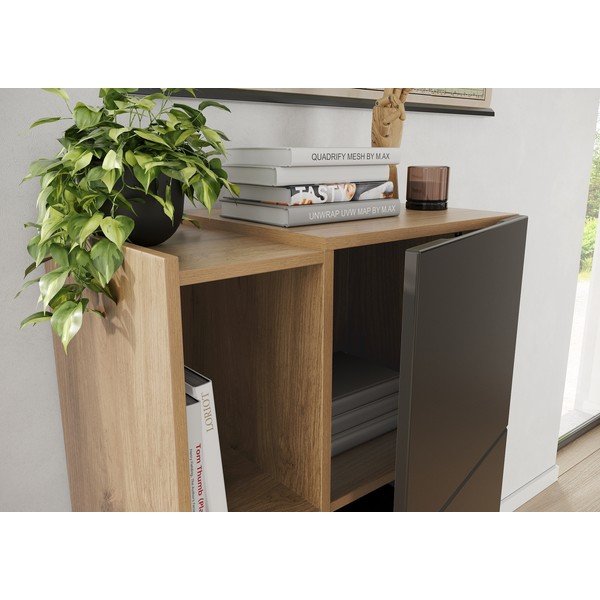 Temno siva knjižna omara v hrastovem dekorju 62x112 cm Olvera - Germania-image-3