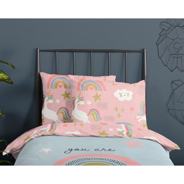 Modra/rožnata enojna bombažna otroška posteljnina 140x200 cm Suus – Good Morning-image-2