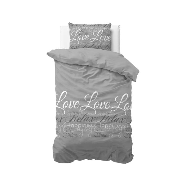Siva posteljnina za enojno posteljo Sleeptime Love and Relax, 140 x 220 cm