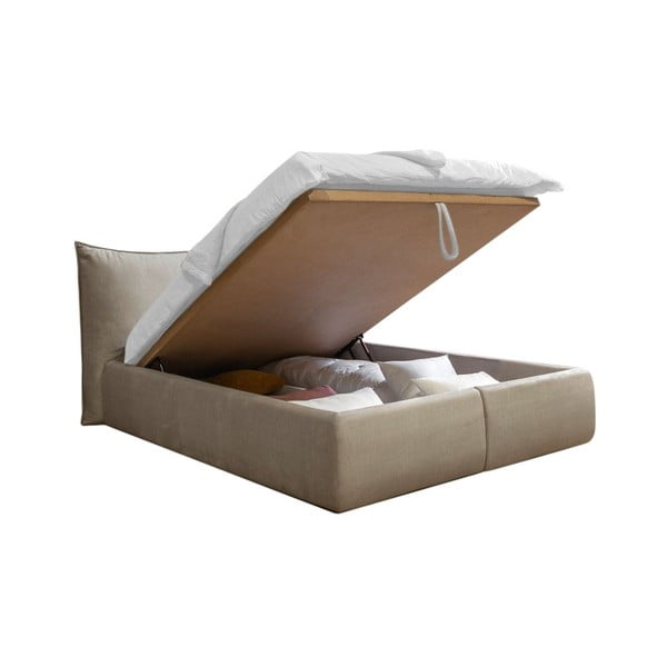 Bež oblazinjena zakonska postelja s prostorom za shranjevanje in letvenim dnom 180x200 cm Jade - Bobochic Paris-image-4