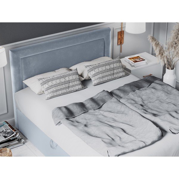 Bledo modra žametna zakonska postelja Mazzini Beds Yucca, 200 x 200 cm-image-4