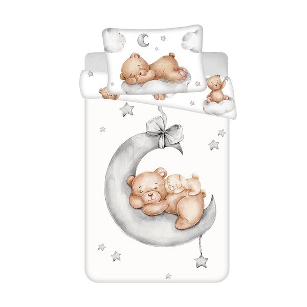 Bela bombažna otroška posteljnina za otroško posteljico 100x135 cm Teddy Bear "Ribbon" – Jerry Fabrics