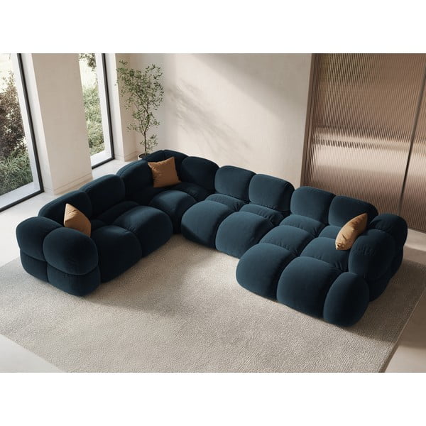 Temno modra žametna kotna sedežna garnitura (levi kot/v obliki črke "U") Loretto – Cosmopolitan Design-image-1