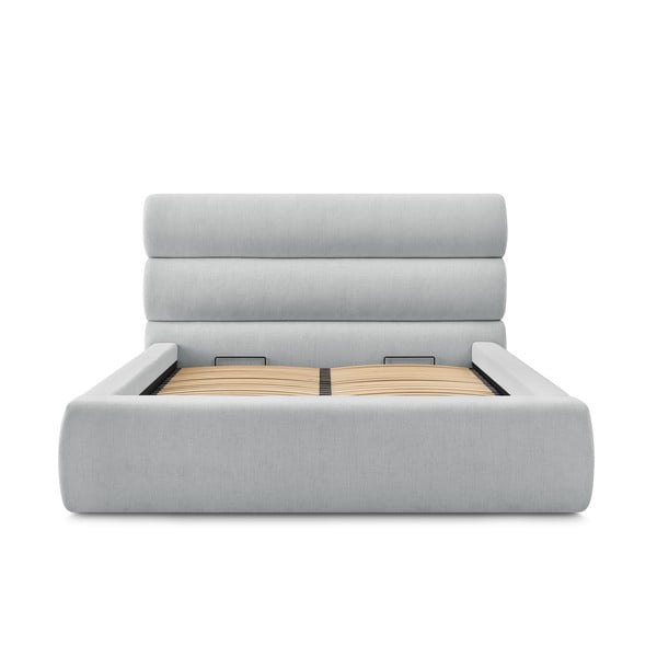 Svetlo siva oblazinjena zakonska postelja s prostorom za shranjevanje in letvenim dnom 160x200 cm Jagna – Bobochic Paris-image-3