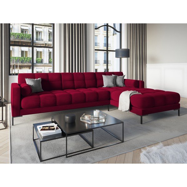 Rdeča žametna kotna sedežna garnitura Cosmopolitan Design Bali, desni kot-image-1