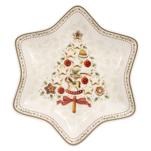 Rdeče-bela porcelanasta servirna skleda v obliki zvezde Villeroy&Boch Gingerbread Village, 24,5 x 24,5 cm-image-1