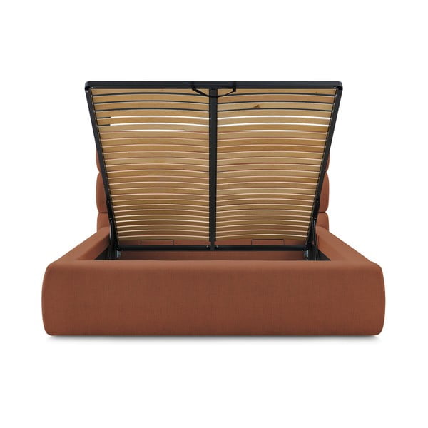 Oranžna oblazinjena zakonska postelja s prostorom za shranjevanje in letvenim dnom 180x200 cm Jagna – Bobochic Paris-image-4