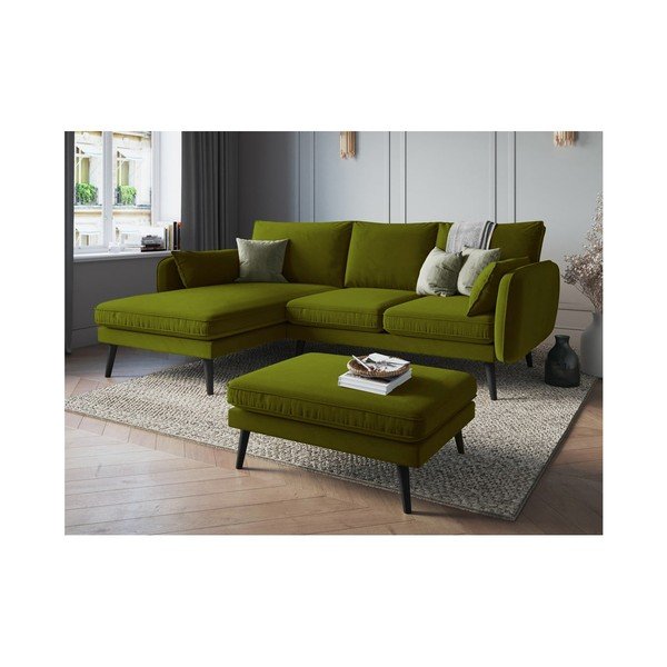 Zelen žametni tabure s črnimi nogami Kooko Home Lento-image-4