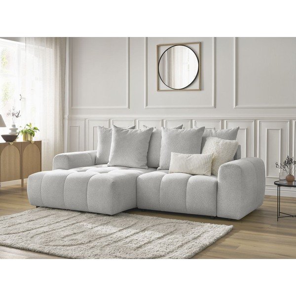 Svetlo siva raztegljiva kotna sedežna garnitura iz šenilje s prostorom za shranjevanje (levi kot/z ležalnikom) Roxelane – Bobochic Paris-image-3