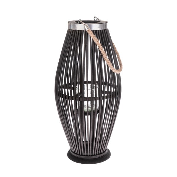 Črna steklena svetilka z bambusovo strukturo Dakls, višina 49 cm