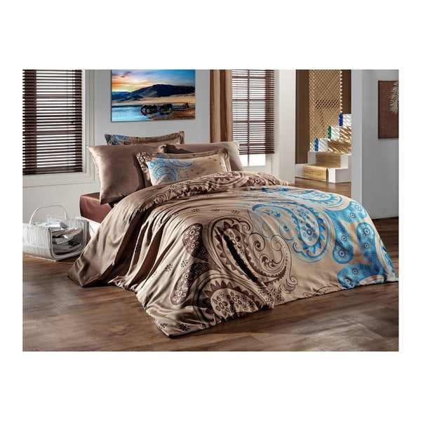 Posteljnina z rjuho za zakonsko posteljo iz bombažnega satena Sal Brown, 160 x 220 cm