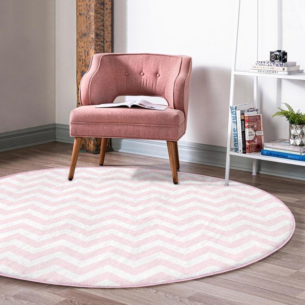 Svetlo rožnata pralna okrogla preproga primerna za robotski sesalnik ø 120 cm Comfort – Mila Home-image-1