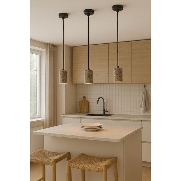 Siva viseča svetilka s kamnitim senčilom ø 6,5 cm Selma – Opviq lights-image-1