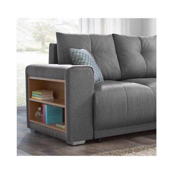 Bobochic Paris Lisbona siva raztegljiva sedežna garnitura s shranjevanjem v naslonu za roke, desni kot-image-1