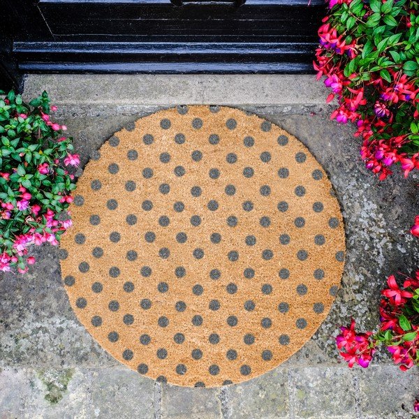 Siva okrogla preproga iz naravnega kokosovega vlakna Artsy Doormats Dots, ⌀ 70 cm-image-2