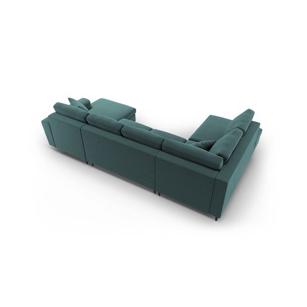 Modrozelena žametna raztegljiva kotna sedežna garnitura s prostorom za shranjevanje (levi kot/v obliki črke "U") Kyoto – Cosmopolitan Design-image-4