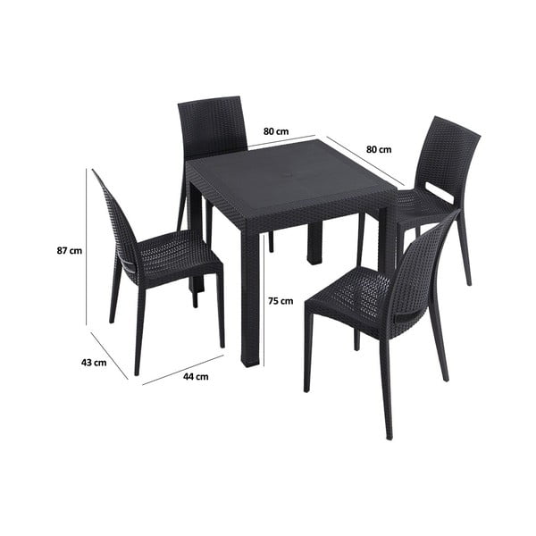 Antracitno siva vrtna jedilna garnitura iz umetnega ratana za 4 osebe Rattan – Floriane Garden-image-2