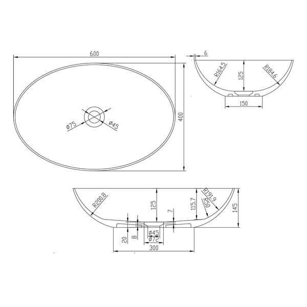 Bel keramičen umivalnik Sapho Thin, 60 x 40 cm-image-3